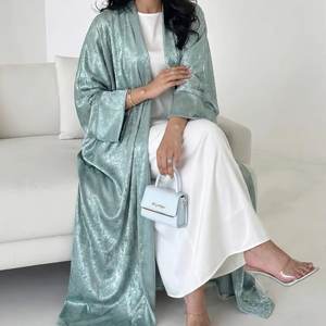 Leduo Customized Luxury <b>Mint</b> Green Shiny Satin Open Abaya - Elegant Modest Kaftan <b>Dress</b> with Wide Cuffs - Product Image 1