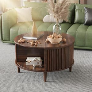 <span class=keywords><strong>Mesa</strong></span> de Centro Moderna Redonda de Madera de Nogal Oscuro <span class=keywords><strong>con</strong></span> Tapa Elevable y Almacenamiento, <span class=keywords><strong>Mesa</strong></span> de Salón <span class=keywords><strong>con</strong></span> <span class=keywords><strong>Estante</strong></span> - Product Image 2