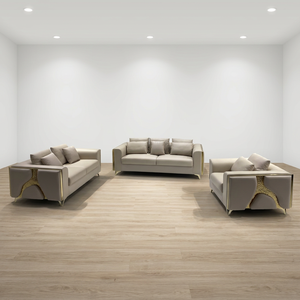 Conjunto de Sofá Seccional de Cuero Genuino Moderno con Detalles Metálicos Dorados, Diseño Contemporáneo para Sala de Estar y Uso en Hoteles - Product Image 5