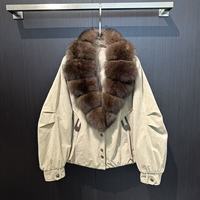 Blouson bomber court en duvet pour femme, personnalisé, chaud, épais, décontracté, hiver, col en fourrure de renard