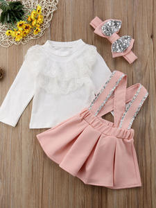 Kids Solid Clothing Sets Baby Clothes <b>Girls</b> <b>Skirts</b> and Top Suit With Lace Design of China - Product Image 3