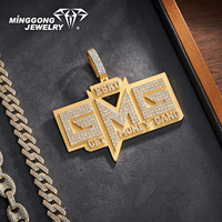 Pendentif personnalisé en argent sterling plaqué or 10K/14K/18K/22K avec moissanite, design texte GMG, style hip-hop, bijoux fins