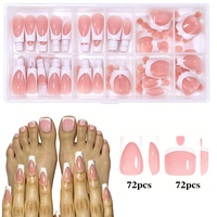 144-teiliges Set Rosa-Weiße French Press-On Nägel & Zehennägel Nude Coffin Künstliche Nägel Set Vollständige Abdeckung Hand- & Fußnägel für den Alltag