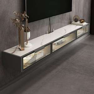 Muebles de sala de estar Soporte de exhibición de <span class=keywords><strong>TV</strong></span> acanalado Soporte de <span class=keywords><strong>TV</strong></span> flotante <span class=keywords><strong>LED</strong></span> <span class=keywords><strong>Estantes</strong></span> de <span class=keywords><strong>TV</strong></span> colgantes montados en la pared modernos - Product Image 1