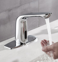 Robinet de lavabo en laiton à capteur automatique Nouveau design Robinet de vanité à induction sans contact de style contemporain pour salle de bain Valve en céramique