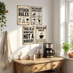 Disponibilità Immediata - Targa in Alluminio Antiruggine 20x30cm con Regole del Caffetteria, Personalizzabile, Scritta Divertente per il Lugaro di Lavoro, Piastra Artistica in Metallo - Product Image 2