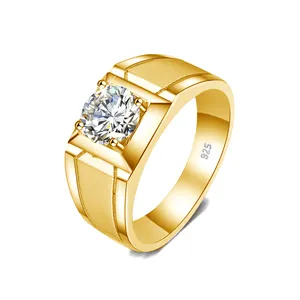 Luxury fine jewelry 14k gold filled ring 925 sterling silver 1 carat engagement wedding moissanite ring men gold