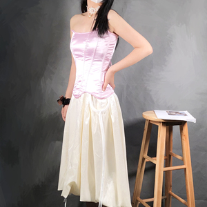 Fabuleux classique Overbust Corset avec os en plastique Soutient la colonne vertébrale sans jupe Grace Satin Tube Top Body shaper - Product Image 3