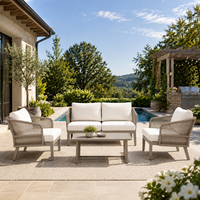 Ensemble de salon de jardin de luxe résistant aux intempéries en aluminium et corde, 4 pièces, avec canapé et chaises profondes