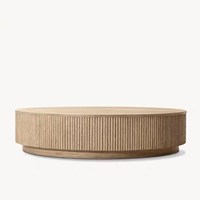 Table basse ronde RH MULHOLLAND PLINTH en bois massif avec piédestal cannelé, design moderne et minimaliste pour salon