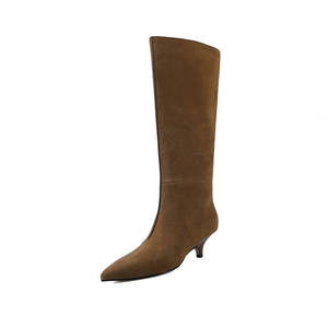 Elegantes Botas Largas Retro para Mujer, Hechas a Mano, de Color Sólido, con Punta en Pico, Diseño Casual, Tacón Delgado que Aumenta la Altura, Antideslizantes - Product Image 1