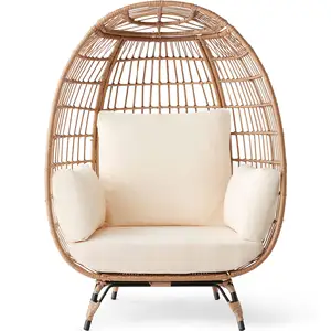 Outdoor Rattan Swing Egg-shaped Chair Large Space Thickened Soft Cushion Garden Courtyard Swing