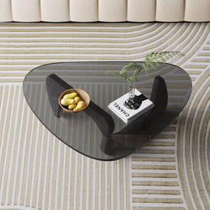 NKAHS Modern Nordic Small Coffee <b>Table</b> Rubberwood <b>Top</b> with Tempered Glass and <b>Solid</b> <b>Wood</b> Base Easy to Clean for Living Room - Product Image 1