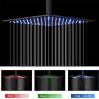 Système de douche thermostatique en laiton noir mat de 12 pouces avec affichage de la température, robinetterie et jets doux, et 4 jets latéraux