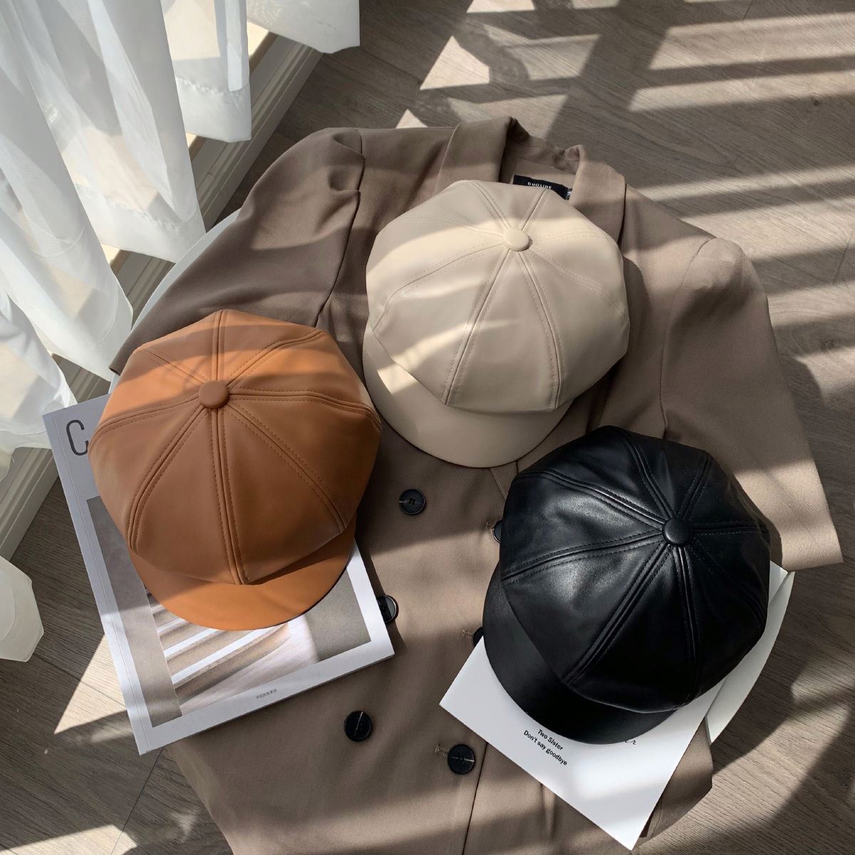 Женский берет из искусственной кожи, шапка для девочек, женская зимняя плоская шапка, однотонная восьмиугольная шапка в стиле ретро для девушек