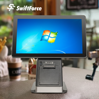 Mesin kasir restoran layar sentuh, sistem POS semua dalam satu Restoran 15.6 + 11.6 "dengan Printer