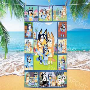 Blueys dibujos animados personalizado blueys dibujos animados viaje verano estampado secado rápido gran tamaño arena libre grande <span class=keywords><strong>Toalla</strong></span> de playa para mujeres niños - Product Image 3