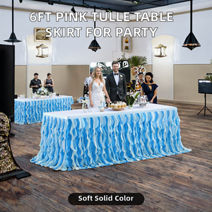 Falda de <span class=keywords><strong>Mesa</strong></span> Tejida Azul de 6 pies para Fiesta de Cumpleaños de Niña Princesa - Product Image 1