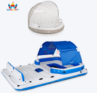 Île flottante gonflable avec auvent - Flotteur de piscine familial pour 6 personnes pour la fête aquatique estivale au lac/à la plage