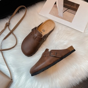 Mules de Cuero Genuino para <span class=keywords><strong>Hombre</strong></span>, Cómodos, de Ante Vacuno, con Punta Cerrada, <span class=keywords><strong>Zuecos</strong></span> de Corcho, Mocasines Planos, Sandalias de Verano para Exteriores - Product Image 1