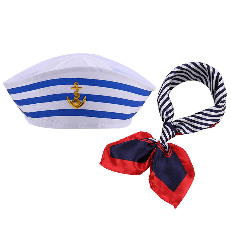 Petit chapeau ancre de bateau + petite écharpe carrée (50cm)