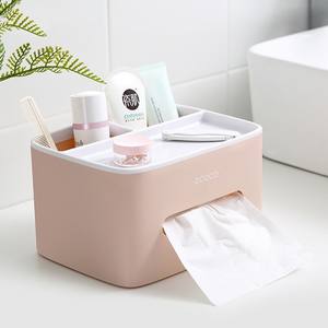 Boîte à mouchoirs rectangulaire Ecoco Nordic Pink pour salle de bain avec compartiment pour articles de toilette et serviettes - Product Image 1