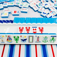 Grosir Kustom Premium Ubin Mahjong Amerika Tema Nantucket Akrilik Biru Jelly 3-Lapisan dengan Ukiran Dalam dan Cetak UV, Hanya 160pcs