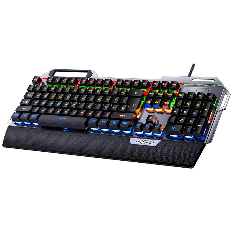 Keyboard Mekanis Backlit RGB, Papan Logam Aluminium 104 Kunci untuk Desktop dengan Pemegang