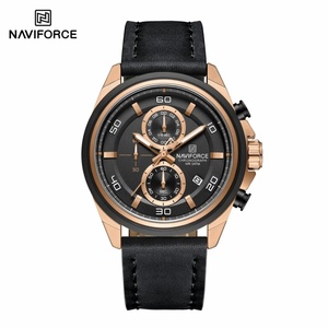 Montres-bracelets NAVIFORCE, bracelet en cuir véritable, boîtier en alliage, montres décontractées, montre habillée pour homme, étanche avec date et luminescence - Product Image 4