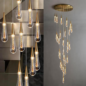 Hauts Plafonds Goutte De Pluie D'or Led Pendentif Lumière Moderne De Luxe Escalier Clair Bulles Long Lustre - Product Image 1