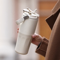 Gobelet isotherme portable en acier inoxydable avec revêtement céramique, grande capacité 800 ml, avec paille et filtre à thé, pour voiture