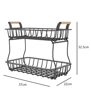 Rak Penyimpanan Buah 2 Tingkat dari Besi untuk Rumah Tangga, Keranjang Kawat Logam untuk Roti, Buah, Camilan, Pengatur Meja Dapur - Product Image 1