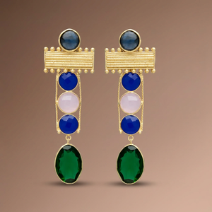 Boucles d'oreilles pendantes ethniques plaquées or, faites à la main, avec quartz, pour fiançailles et occasions festives - Product Image 3