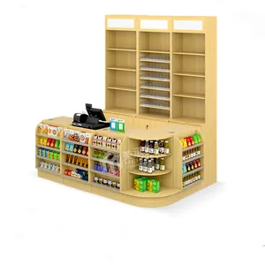 Meicheng Retail Counter Desk Checkout Counter Cashier Reception Desk With Cigarette And Wine Shelf Display