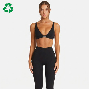 Conjunto <span class=keywords><strong>Deportivo</strong></span> de 2 Piezas para Mujer: <span class=keywords><strong>Top</strong></span> Corto de <span class=keywords><strong>Manga</strong></span> <span class=keywords><strong>Larga</strong></span> y Sujetador <span class=keywords><strong>Deportivo</strong></span> de Nailon Reciclado y Spandex con Tirantes Elásticos Personalizables - Product Image 1