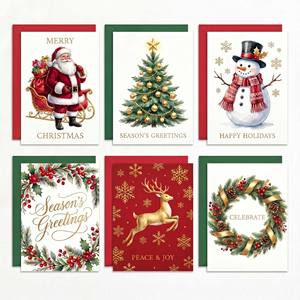 Cartes de vœux de Noël personnalisées avec logo, vente en gros, 300 g/m², pliables, dorées à chaud avec enveloppes - Product Image 3