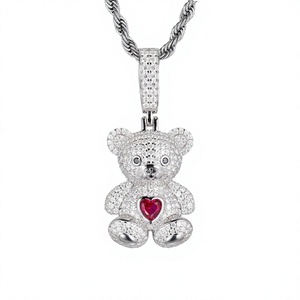 Colgante de oso de peluche de moissanita que pasa la prueba del diamante, chapado en oro, plata de ley 925, con incrustaciones, dije de dibujos animados para hombre TUHE Hip - Product Image 3