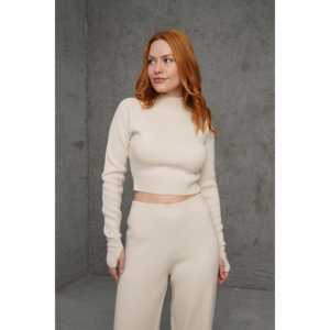 Luna Knit <b>Crop</b> <b>Sweater</b> Set Women's Spandex Cotton Anti-Pilling Straight Cut Pants <b>White</b> - Product Image 6