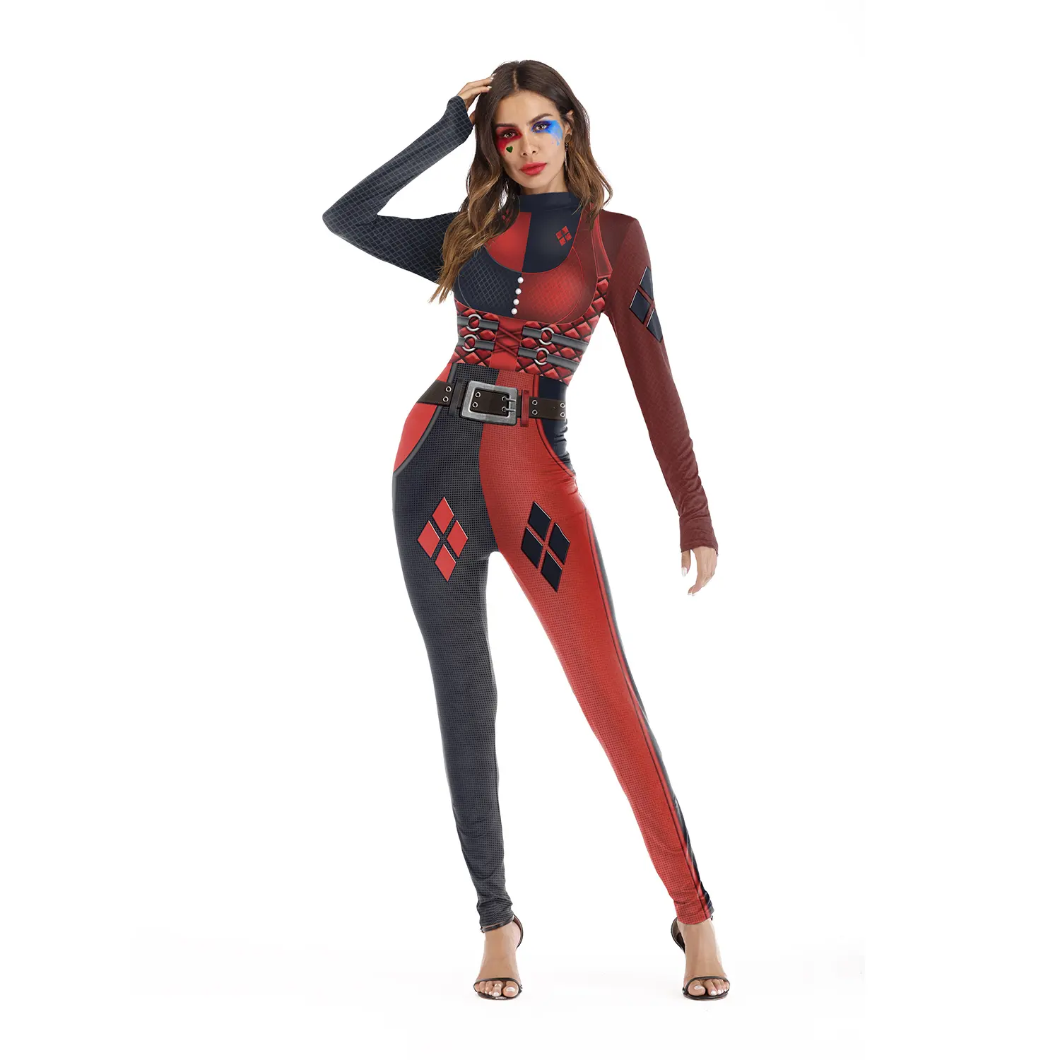 Lange Mouwen Sexy Vrouwen Cosplay Jumpsuits Print Halloween Kostuums Strakke Bodysuit N37-21