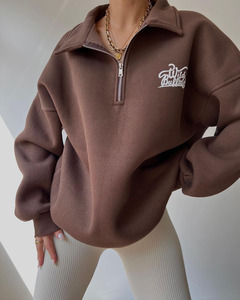 Pullover con mezza Zip da donna personalizzato felpe con cappuccio in cotone 100% <span class=keywords><strong>felpa</strong></span> oversize con <span class=keywords><strong>collo</strong></span> <span class=keywords><strong>a</strong></span> <span class=keywords><strong>Polo</strong></span> rovesciato da donna - Product Image 5