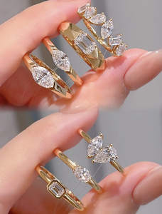 Bague de luxe en or véritable avec saphir cultivé en laboratoire et diamant taille émeraude, bijou élégant et romantique, bague tendance très vendue - Product Image 4