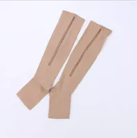 Unisexe Zip Up Chaussettes Ouvert Orteil Glissière Jambe Soutien Compression Chaussettes Genou Bas
