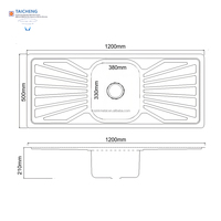 Évier de cuisine rectangulaire en acier inoxydable plaqué électrique, design moderne, 1200x500mm, avec deux égouttoirs coulissants