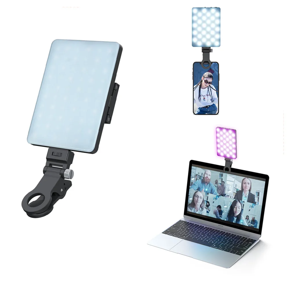 Built-in Bateria Dimmable Telefone Luzes com Clipe Estilo Webcam e suporte do telefone Kit de Iluminação de Vídeo Conferência