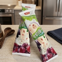 Crème glacée au lait crémeuse avec raisins, saveur fruitée, texture riche et onctueuse en sachet pour supermarché