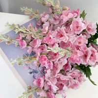 Plante artificielle de couleur rose, toucher réel, légère, branche et feuilles de Delphinium, parfumée, réaliste, décoration d'intérieur, faite à la main