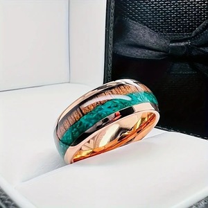 Bague pour homme en acier inoxydable, surface incurvée, incrustée de malachite et de <span class=keywords><strong>bois</strong></span> d'acacia, largeur 8 mm, modèle très vendu - Product Image 4