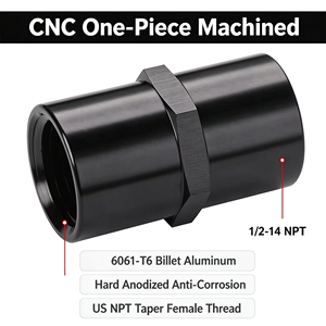 Adaptateur de raccordement en aluminium 3/8" NPT à double filetage femelle, pour extension de port de tuyau NPT de taille égale, pour la réparation automobile et l'amélioration des performances - Product Image 2