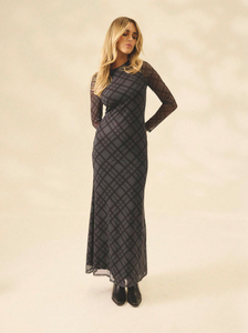 Vestido largo de malla de manga larga para <span class=keywords><strong>mujer</strong></span>, con estampado geométrico de rejilla, silueta de sirena ajustada, vestido casual para uso diario, venta al por mayor - Product Image 5