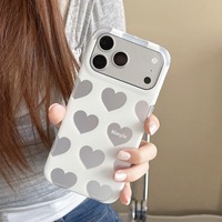 Coques de téléphone chromées argentées pour iPhone 17 16 Pro Max, design mignon en forme de cœur, coque de téléphone antichoc